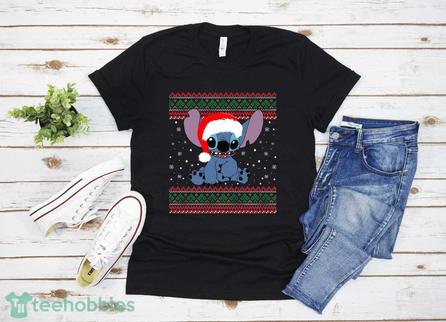 Lilo & Stitch Christmas Stitch Ugly Sweater Style T-shirt Christmas Gift Family Christmas Shirt Product Photo 1