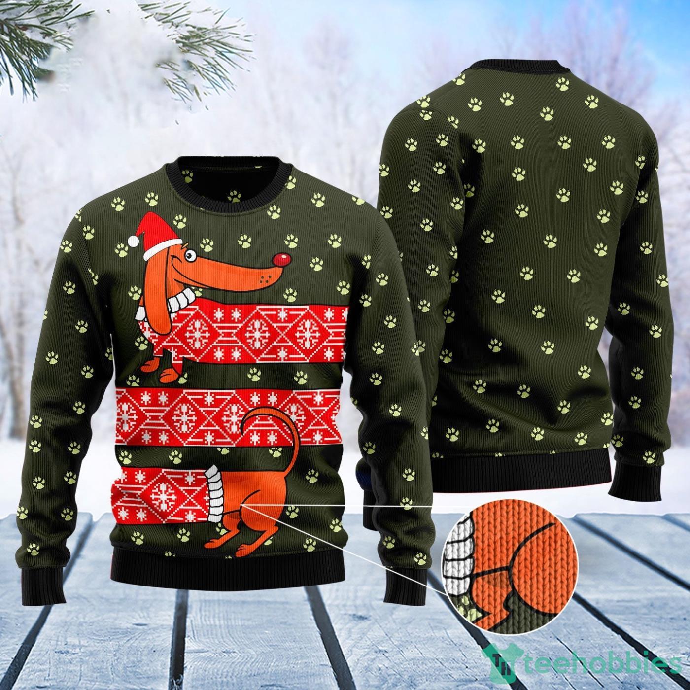 Long Dachshund Funny ChristmasAll Over printed Ugly Christmas Sweater Product Photo 2