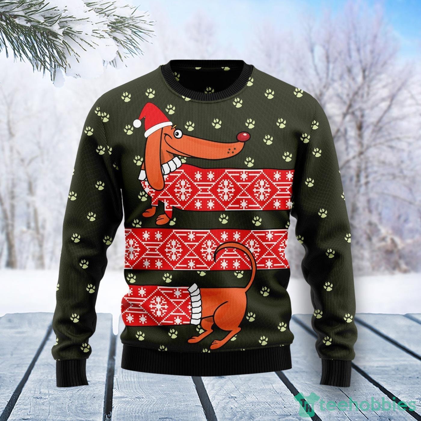 Long Dachshund Funny ChristmasAll Over printed Ugly Christmas Sweater Product Photo 1