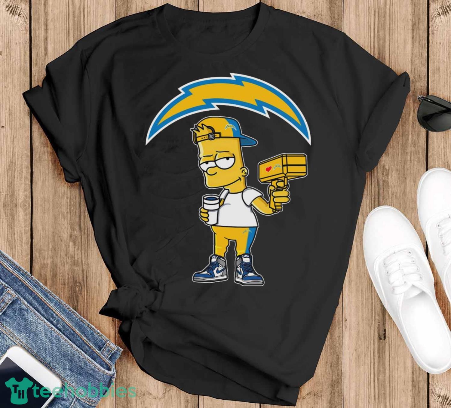 Los Angeles Chargers NFL x Bart Simpson Unisex Adult T-Shirt - Black T-Shirt