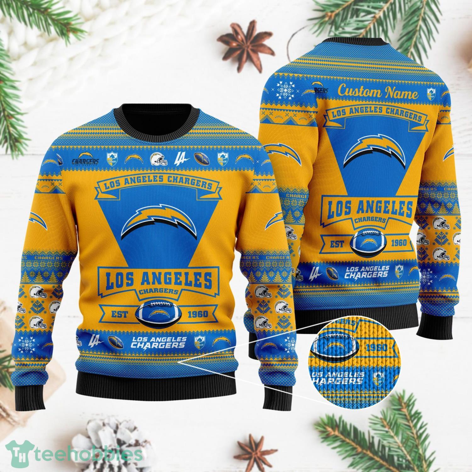 Los Angeles Chargers Ugly Christmas Sweater All Over Printed Custom Name Christmas Gift For Fans Product Photo 1