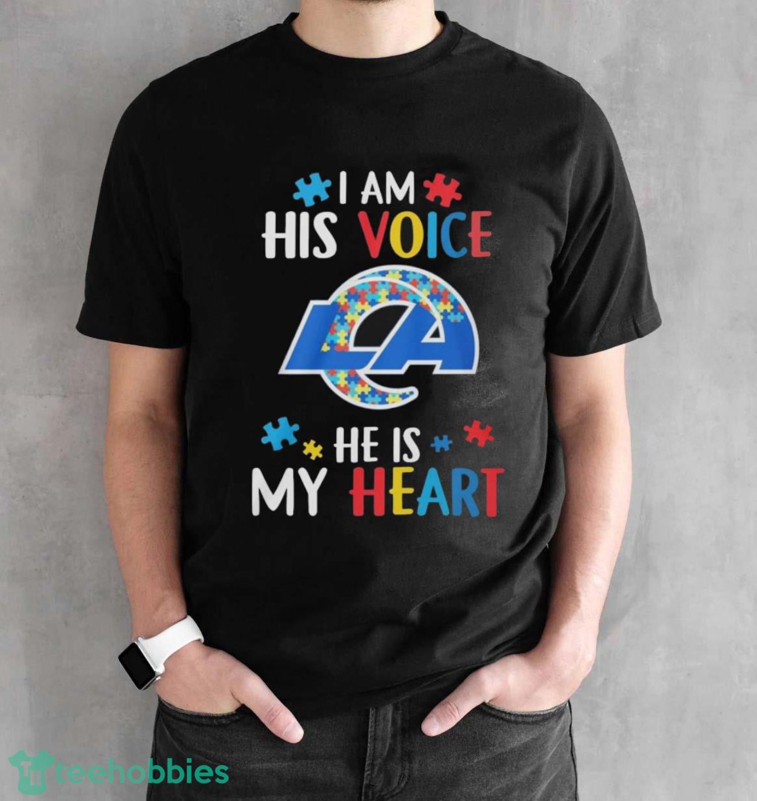 Los Angeles Rams Autism I Am His Voice He Is My Heart T-Shirt - Black Unisex T-Shirt