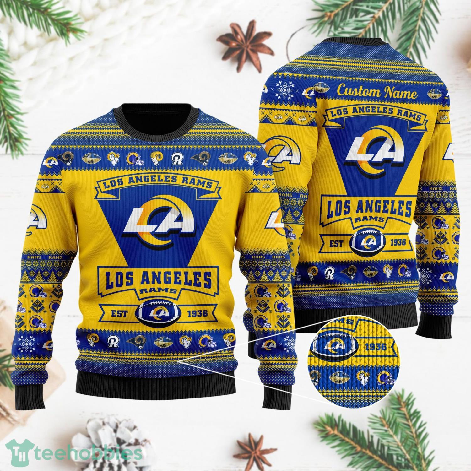 Los Angeles Rams Ugly Christmas Sweater All Over Printed Custom Name Christmas Gift For Fans Product Photo 1