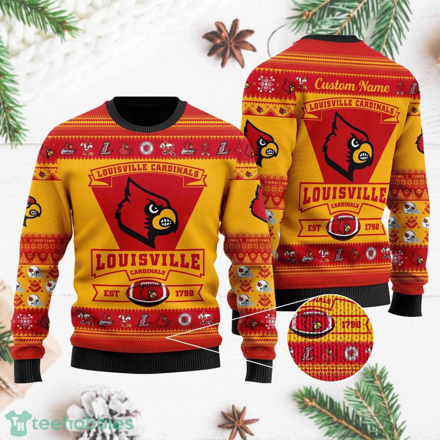 Louisville Cardinals Ugly Christmas Sweater All Over Printed Custom Name Christmas Gift For Fans Product Photo 1