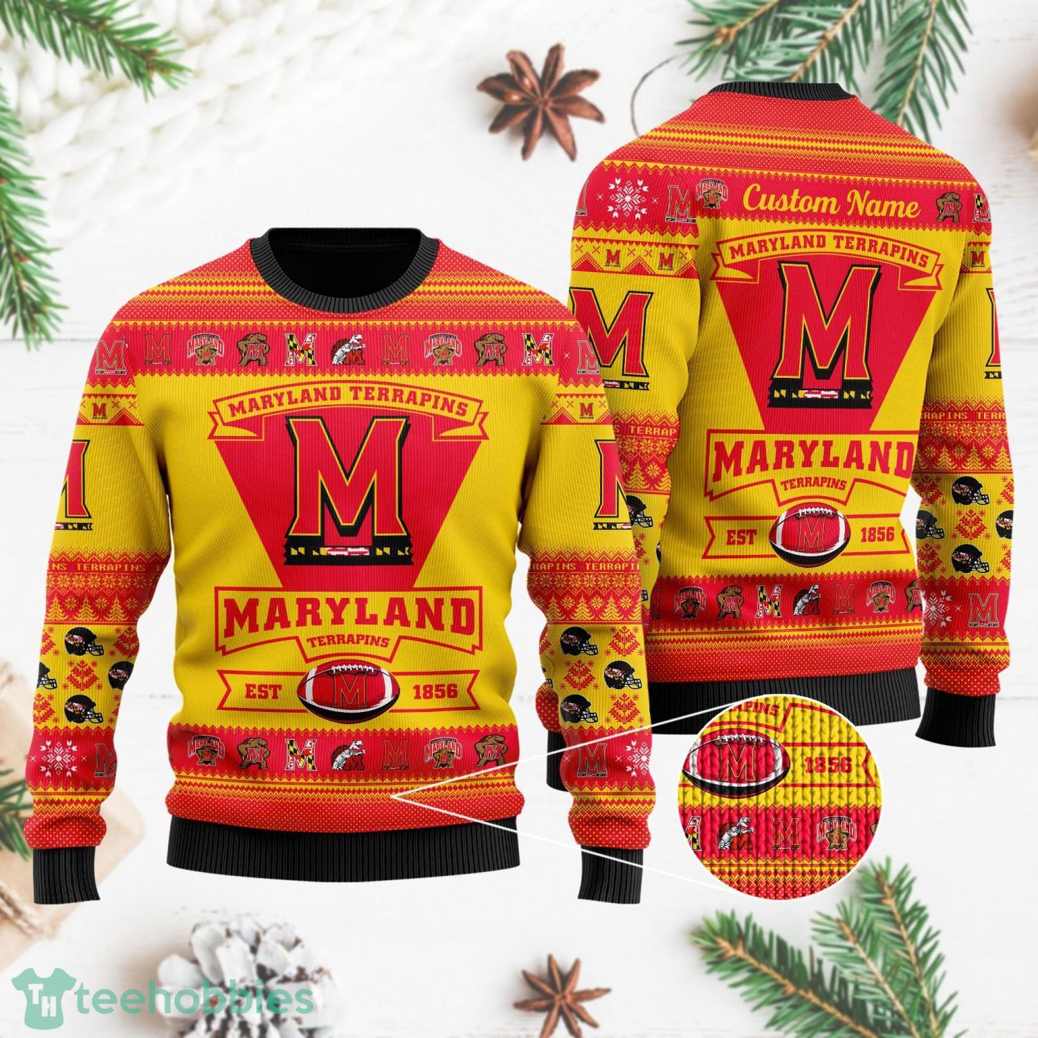 Maryland Terrapins Ugly Christmas Sweater All Over Printed Custom Name Christmas Gift For Fans Product Photo 1