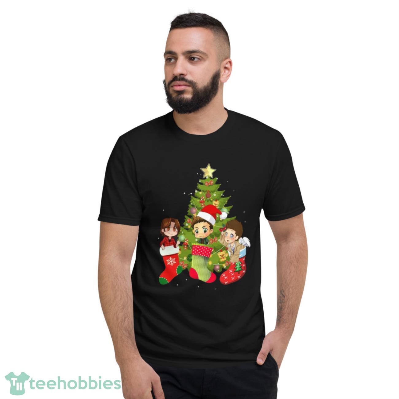 Merry Christmas Tree Supernatural Characters Chibi T-Shirt - Short Sleeve T-Shirt
