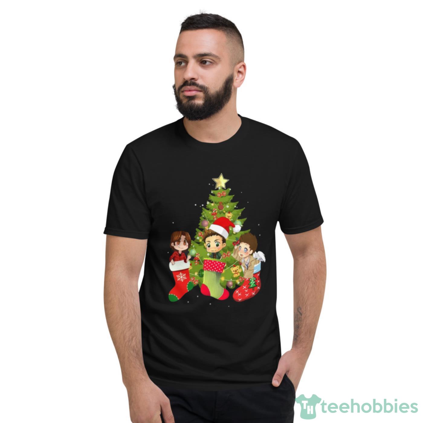 Merry Christmas Tree Supernatural Characters Chibi T-Shirt Cute Gift - Short Sleeve T-Shirt