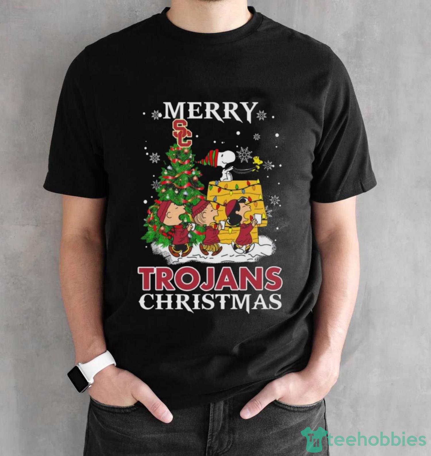 Merry Christmas USC Trojans Peanuts Ugly 2022Christmas Shirt - Black Unisex T-Shirt