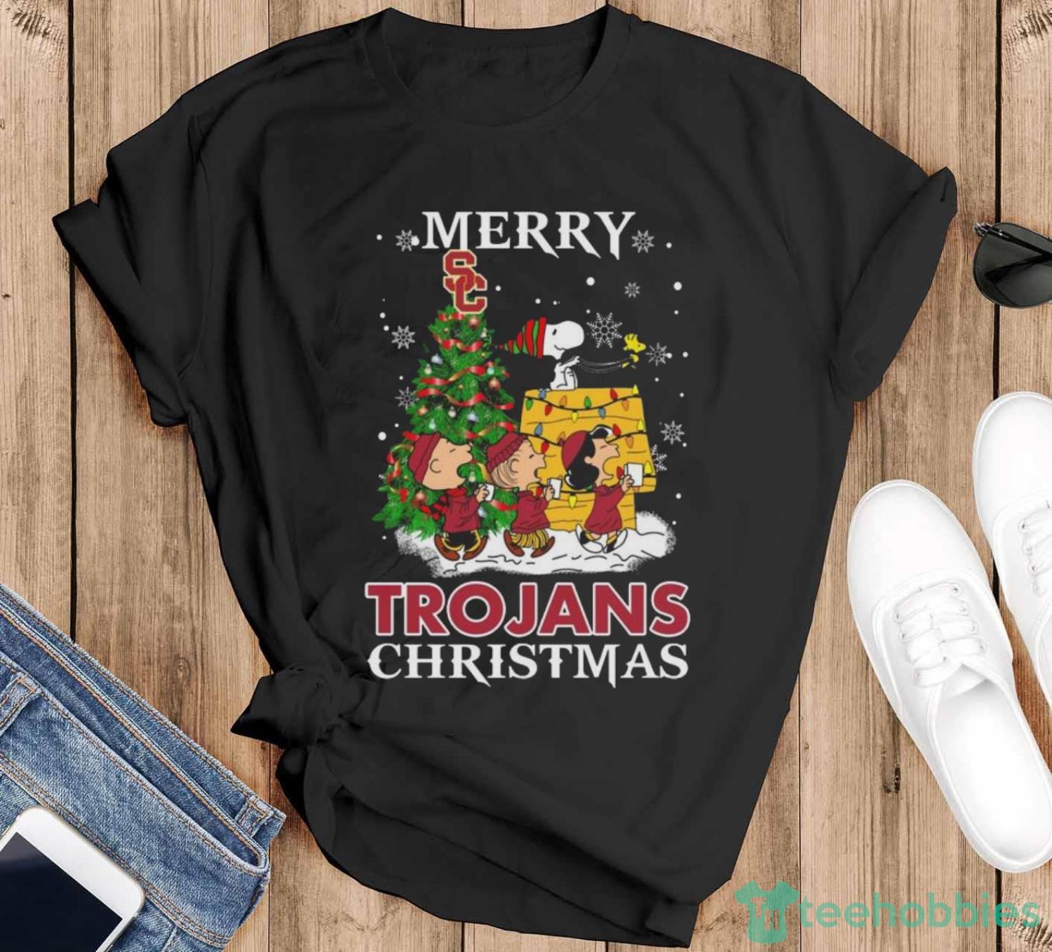 Merry Christmas USC Trojans Peanuts Ugly 2022Christmas Shirt - Black T-Shirt