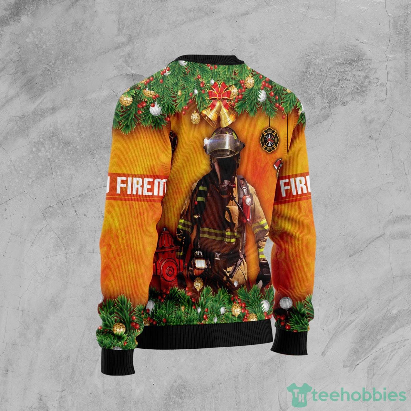 Merry Firemas Firefighter Bulldog All Over printed Ugly Christmas Sweater Product Photo 2