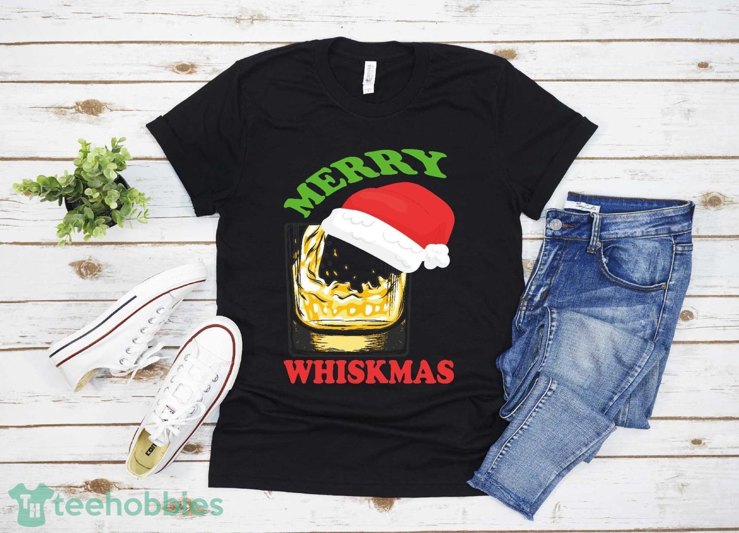 Merry Whiskmas - Funny Whiskey Santa hat Christmas T-Shirt Christmas Gift Family Christmas Shirt Product Photo 1