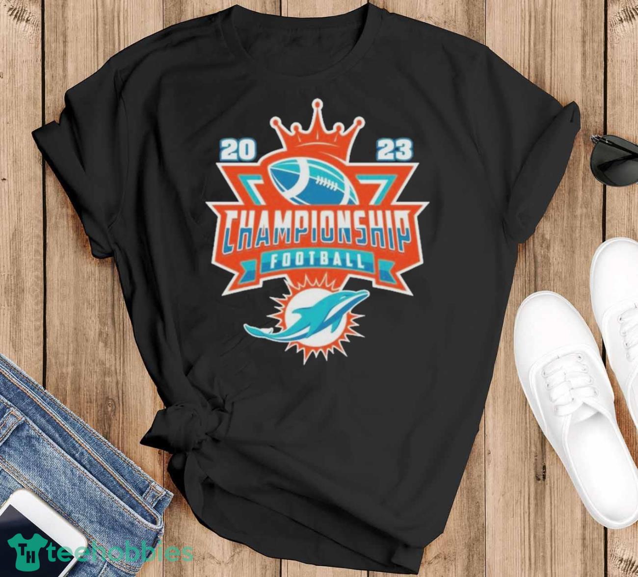 Miami Dolphins Football NFL 2023 Championship Crown Logo Shirt - Black T-Shirt