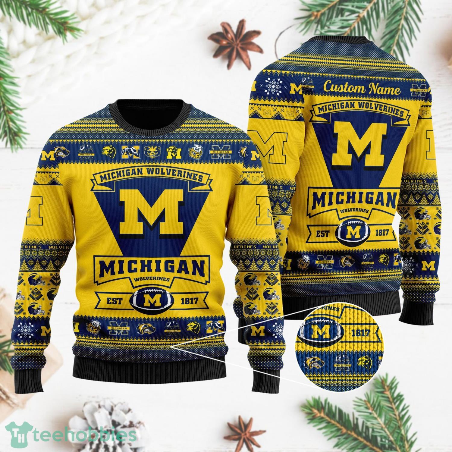 Michigan Wolverines Ugly Christmas Sweater All Over Printed Custom Name Christmas Gift For Fans Product Photo 1