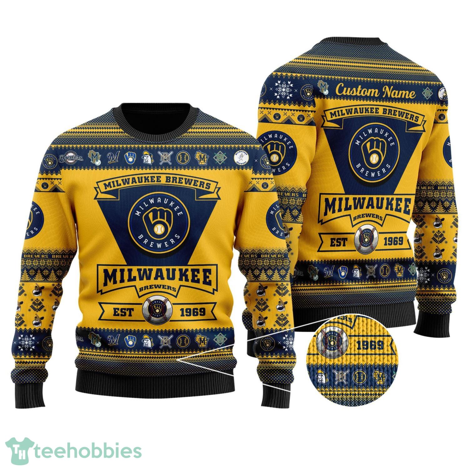 Milwaukee Brewers Ugly Christmas Sweater All Over Printed Custom Name Christmas Gift For Fans Product Photo 1
