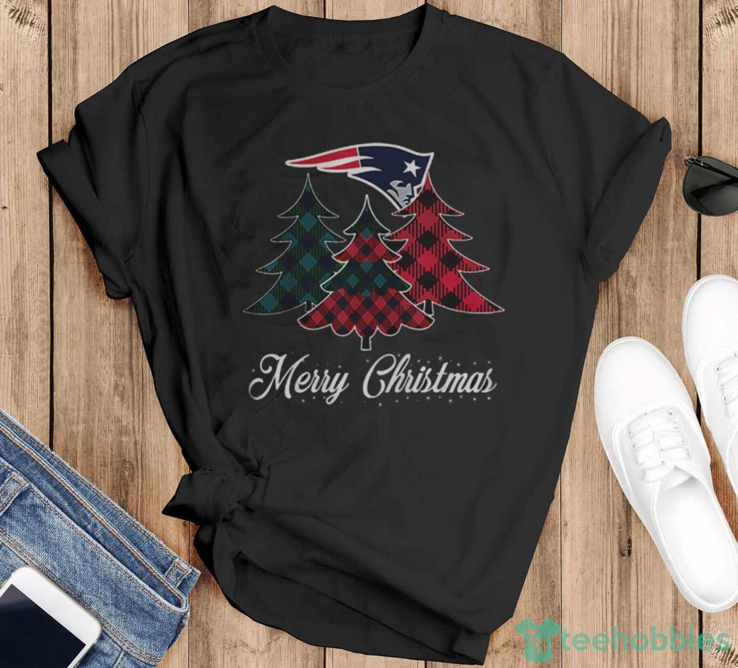 New England Patriots Merry Christmas Tree Football Team shirt - Black T-Shirt
