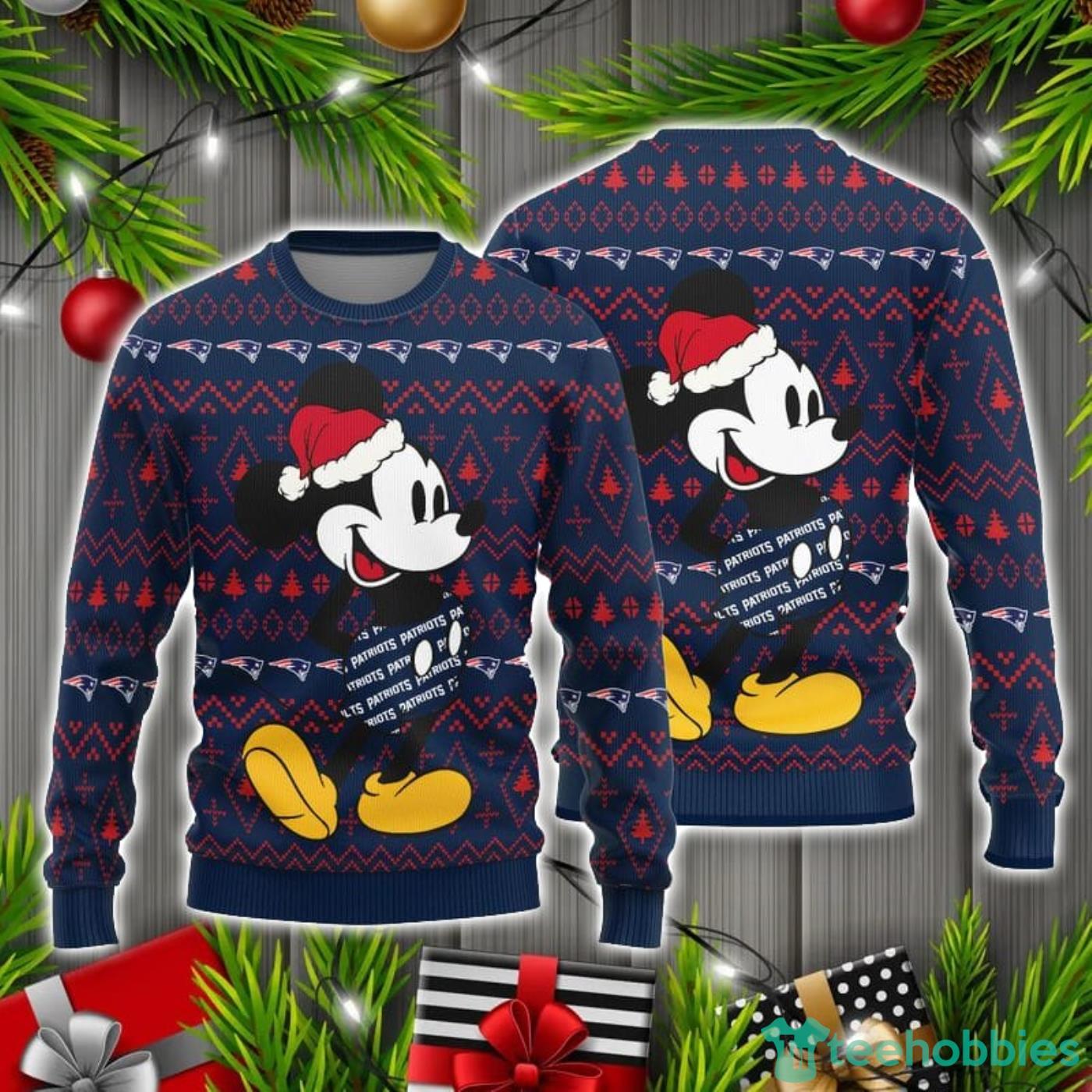 New England Patriots Mick Mouse Christmas Pattern Ugly Christmas Sweater Product Photo 1