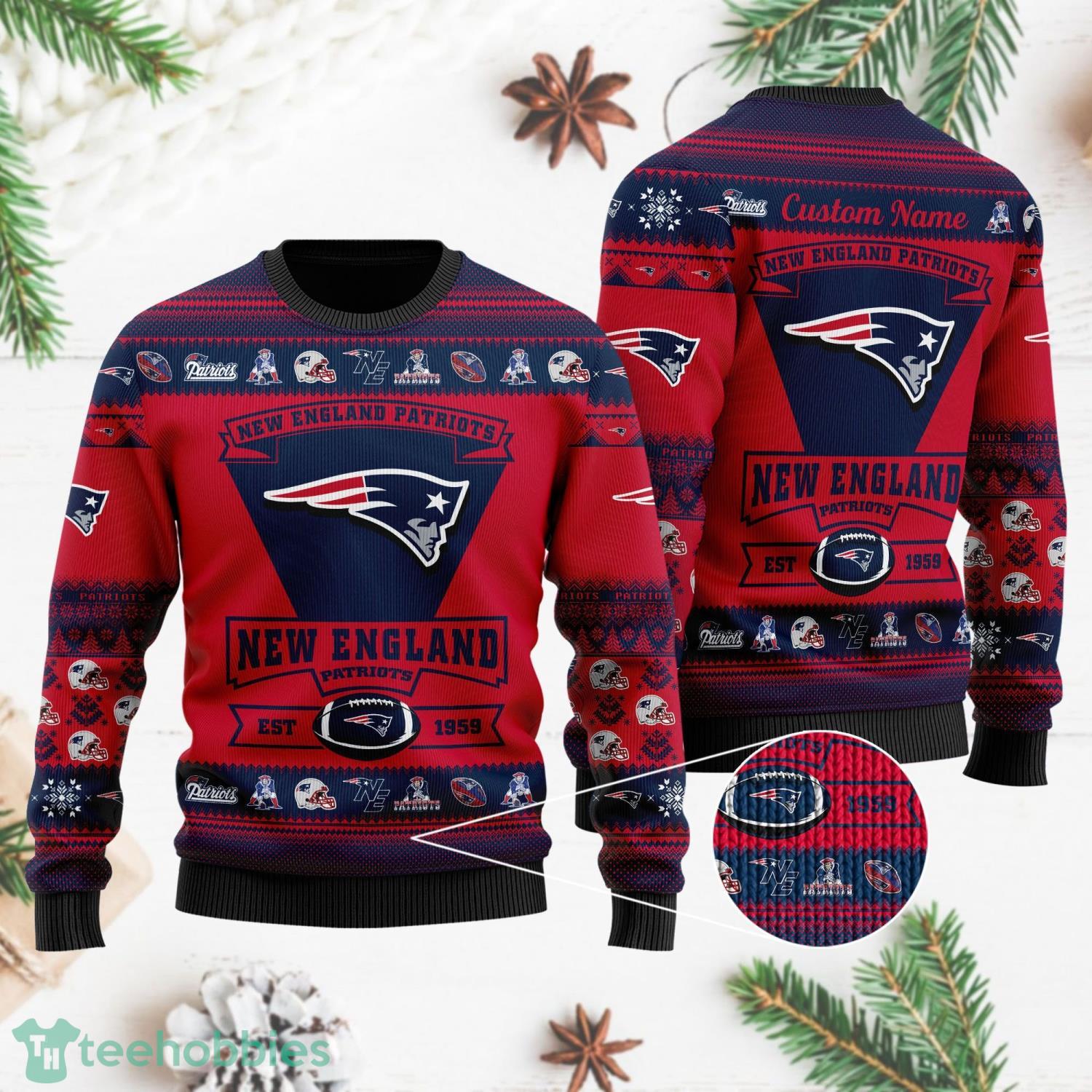 New England Patriots Ugly Christmas Sweater All Over Printed Custom Name Christmas Gift For Fans Product Photo 1