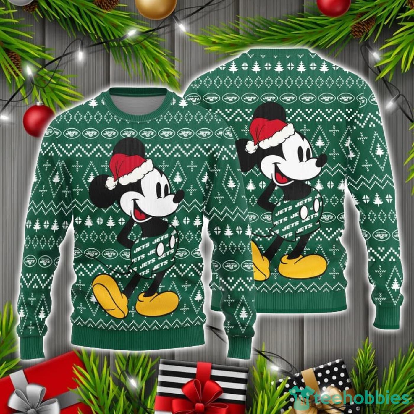 New York Jets Mick Mouse Christmas Pattern Ugly Christmas Sweater Product Photo 1