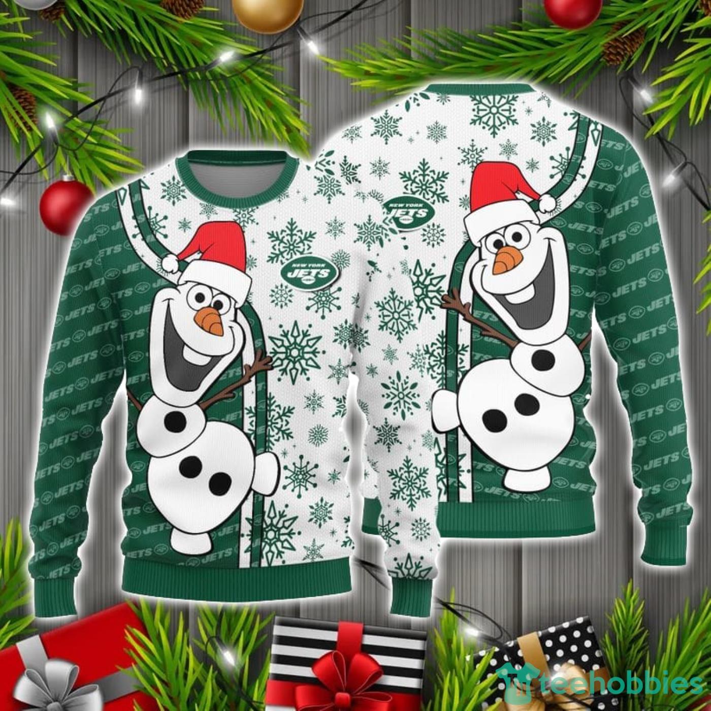 New York Jets Olaf Christmas Funny Gift 3D Ugly Christmas Sweater Product Photo 1