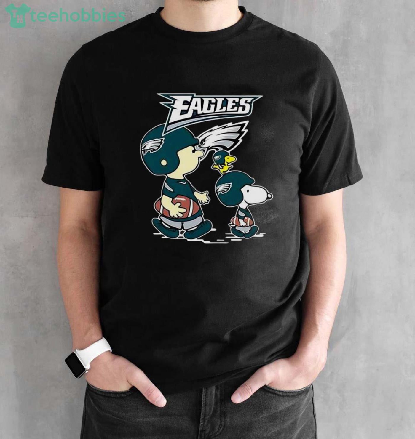 NFL Philadelphia Eagles Charlie Brown Snoopy And Woodstock Shirt - Black Unisex T-Shirt