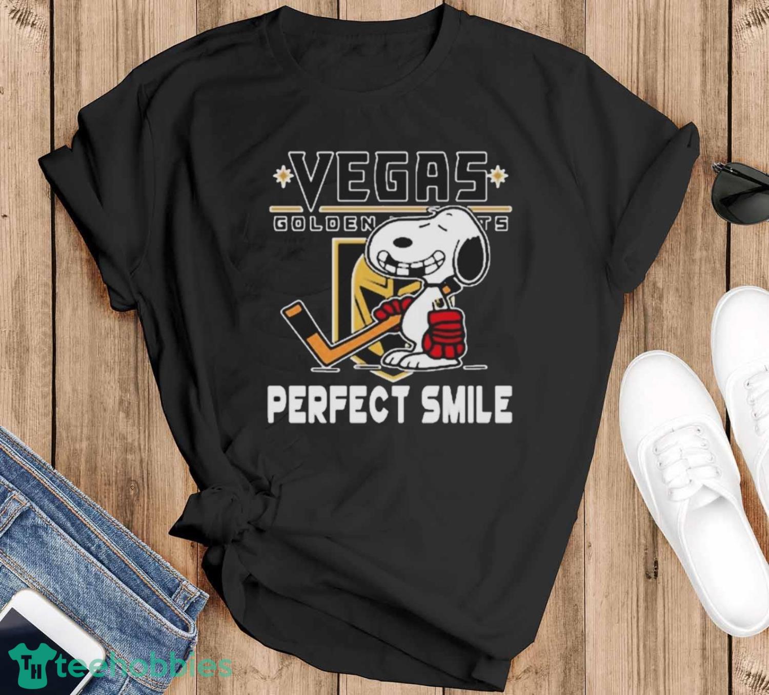 Nhl Vegas Golden Knights Snoopy Perfect Smile The Peanuts Movie Hockey Shirt - Black T-Shirt