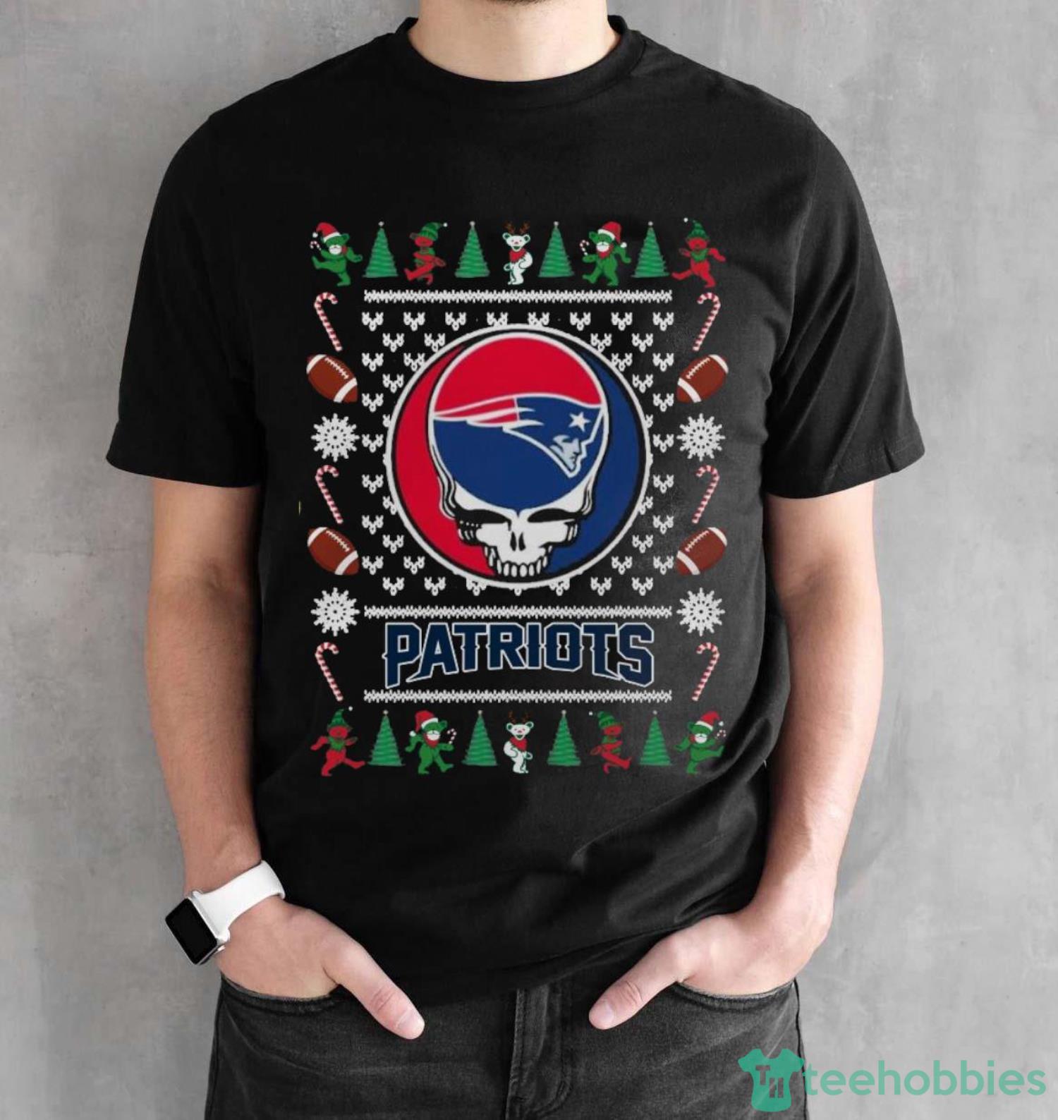 Nice New England Patriots Grateful Dead Ugly Christmas Sweater Shirt - Black Unisex T-Shirt