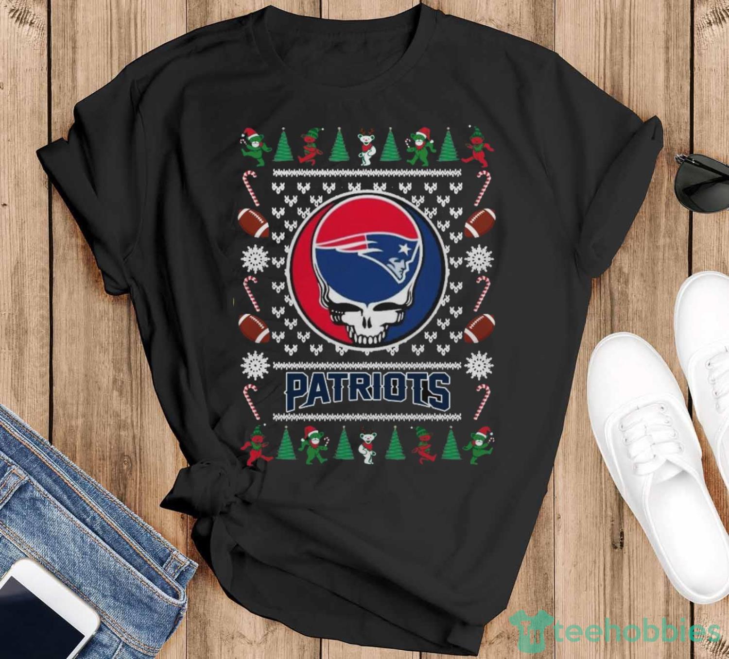 Nice New England Patriots Grateful Dead Ugly Christmas Sweater Shirt - Black T-Shirt