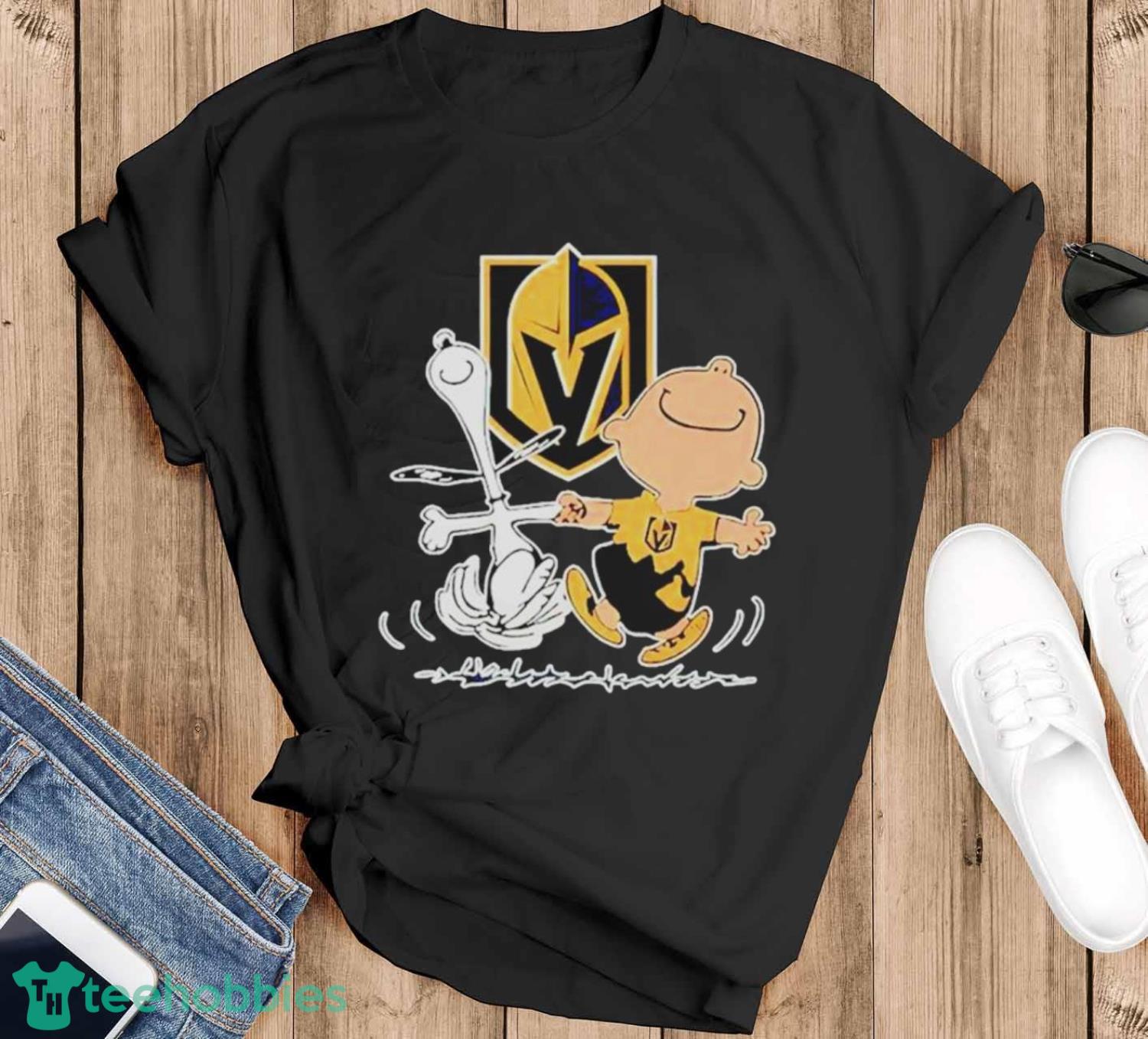 Nice Vegas Golden Knights Snoopy And Charlie Brown Dancing Shirt - Black T-Shirt