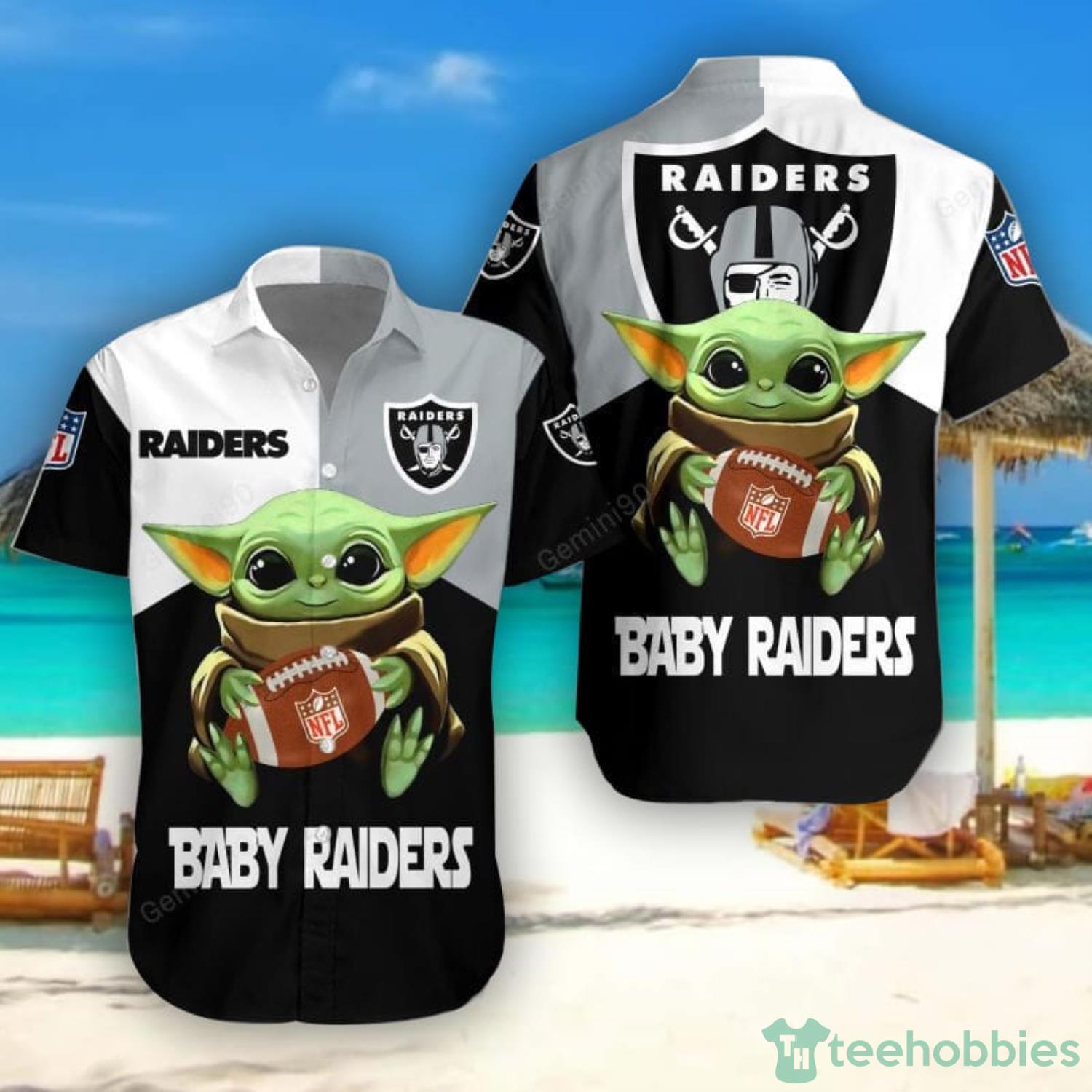 Oakland Raiders Baby Yoda Hawaiian Shirt Cute Gift For Men And Women Product Photo 1