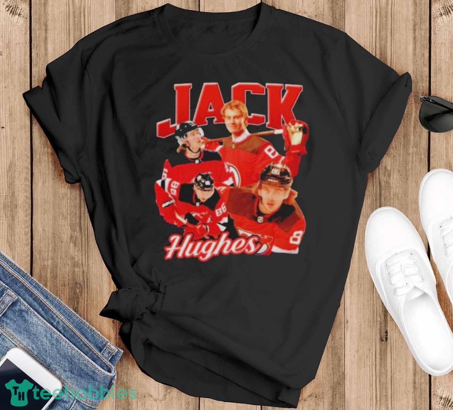 Official Jack hughes hockey nhl vintage T-shirt - Black T-Shirt