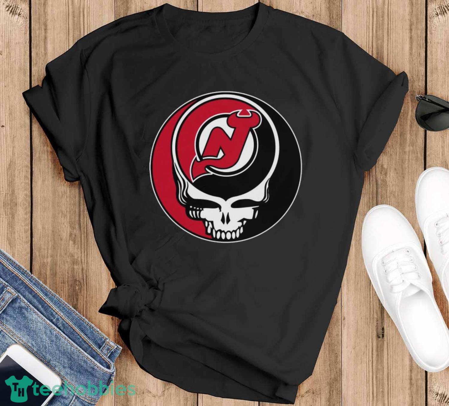 Official New Jersey Devils Grateful Dead Steal Your Face Hockey Nhl Shirt - Black T-Shirt