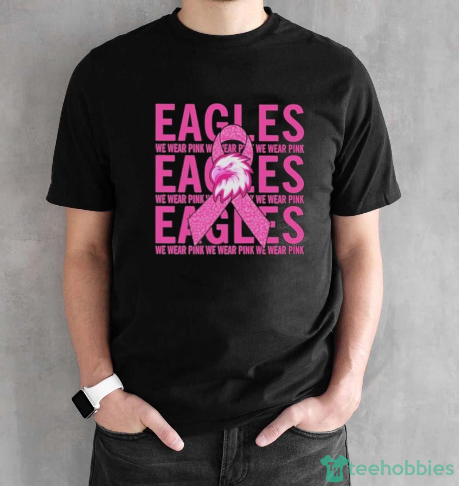 Official Philadelphia Eagles Mascot We Wear Pink Cancer Art Shirt - Black Unisex T-Shirt