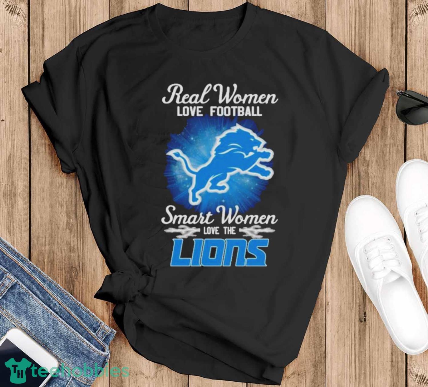 Official Real women love Football smart women love the detroit lions 2023 T-shirt - Black T-Shirt