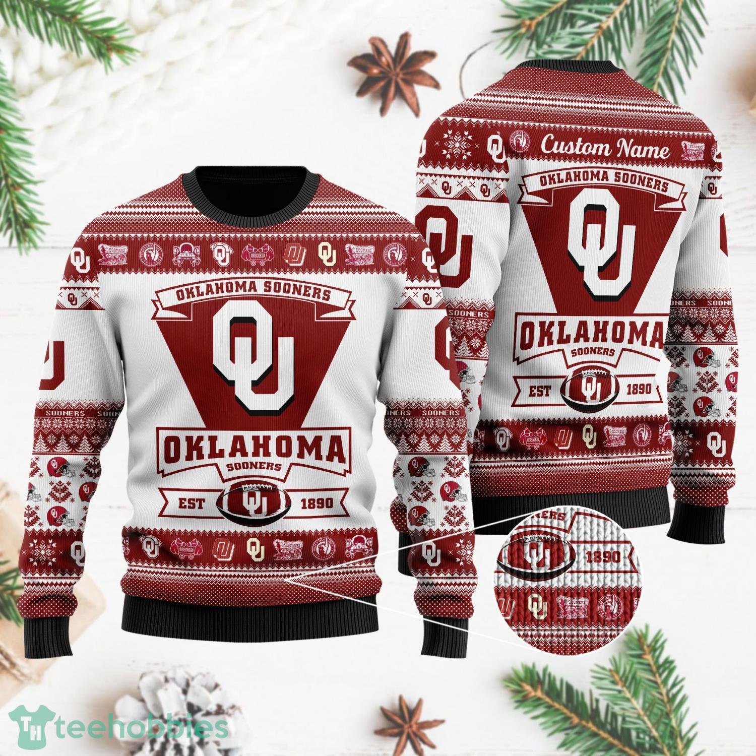 Oklahoma Sooners Ugly Christmas Sweater All Over Printed Custom Name Christmas Gift For Fans Product Photo 1