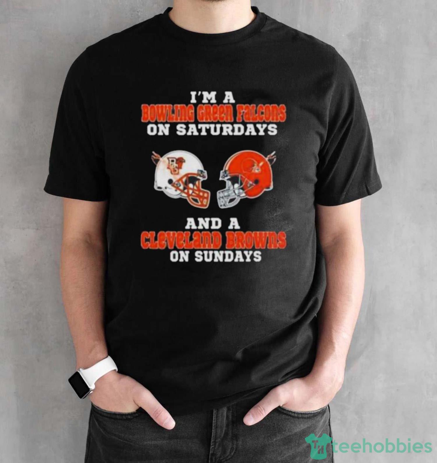 Original i’m a bowling green falcons on saturdays and a cleveland browns on sundays 2023 shirt - Black Unisex T-Shirt