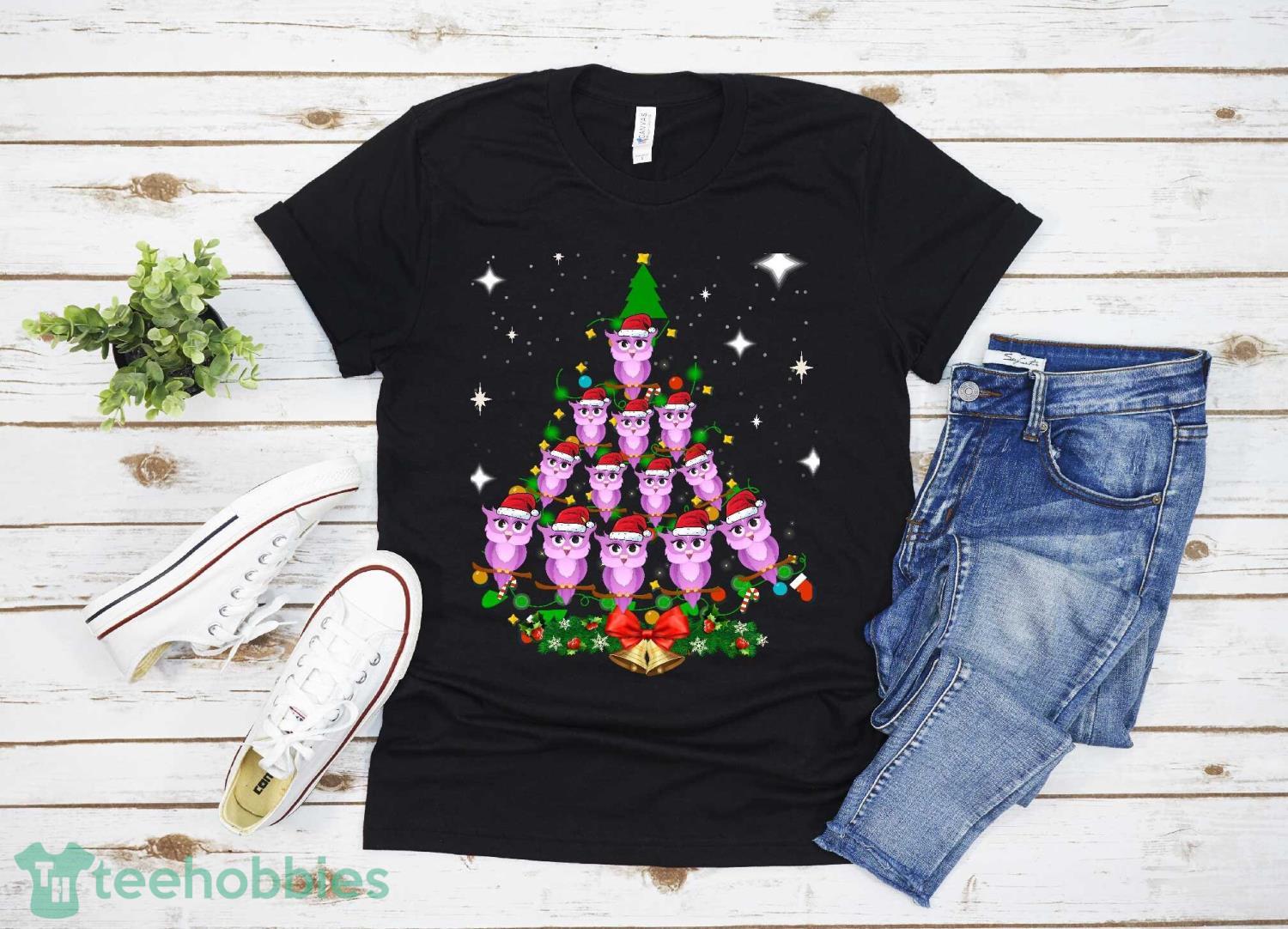 Owls Christmas Tree T-Shirt Christmas Gift Family Christmas Shirt Product Photo 1