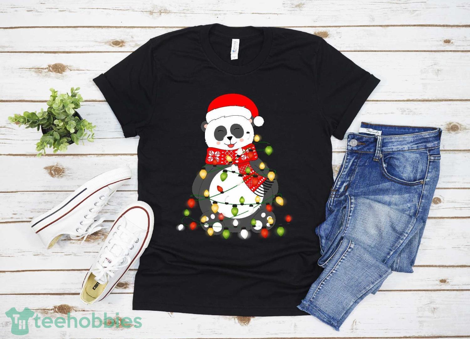 Panda Christmas light T-shirt Christmas Gift Family Christmas Shirt Product Photo 1
