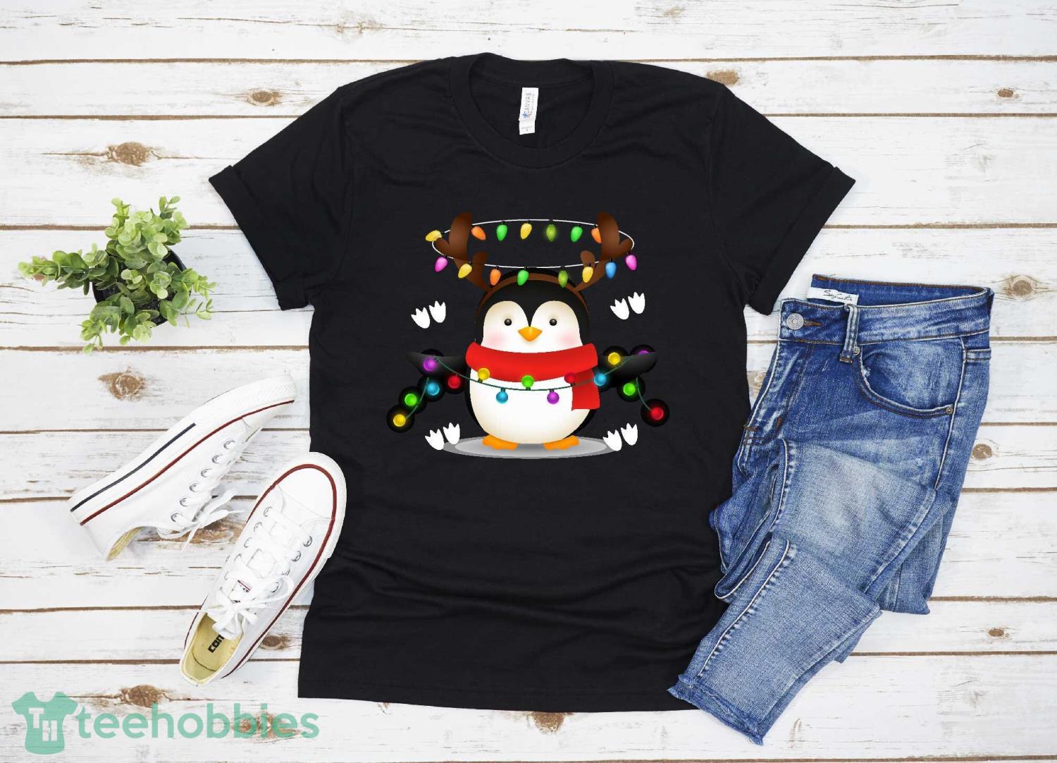 Penguin Christmas light T-shirt Christmas Gift Family Christmas Shirt Product Photo 1