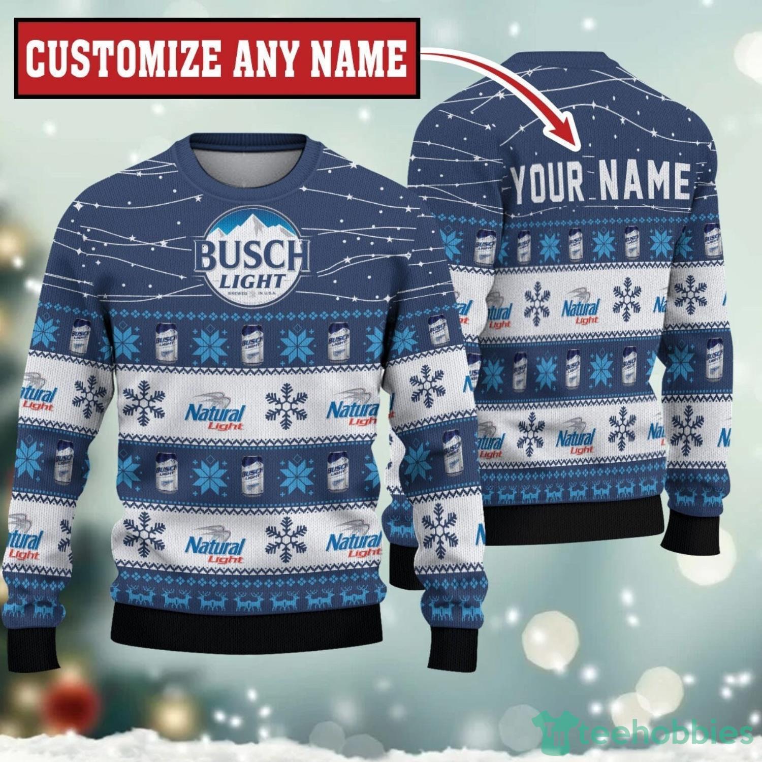 Personalized Name Twinkle Lights Busch Light Christmas Sweater 3D Printed Christmas Gift Product Photo 1