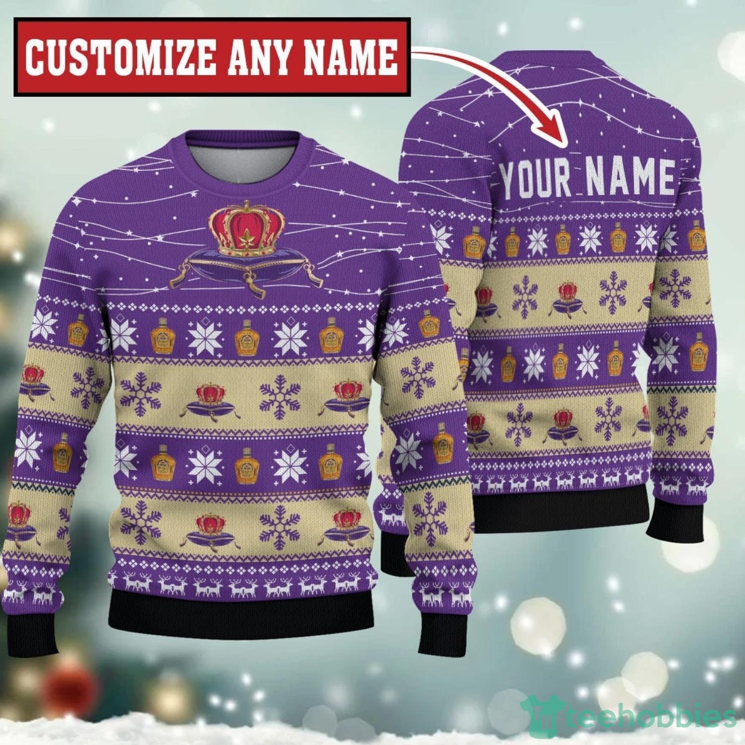 Personalized Name Twinkle Lights Crown Royal Christmas Sweater Product Photo 1