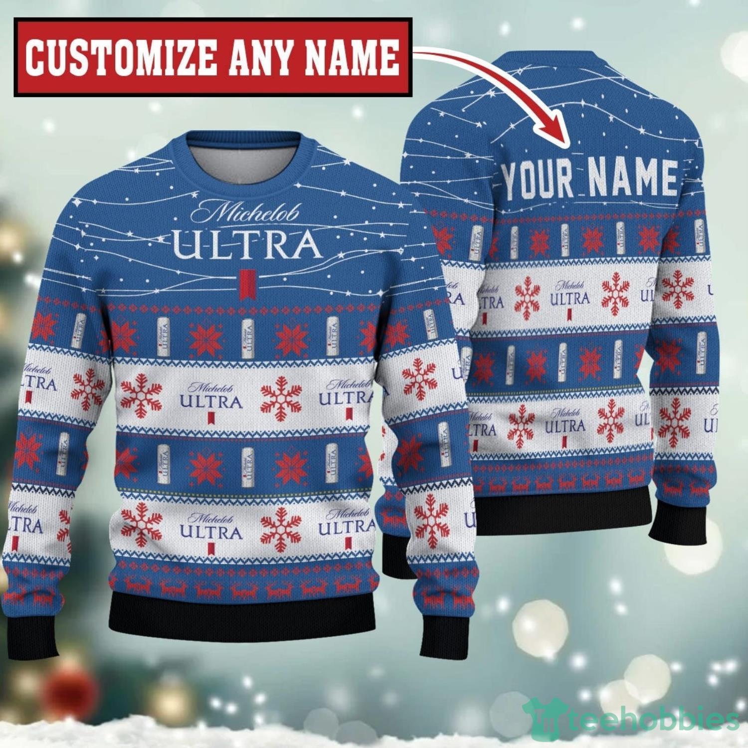 Personalized Name Twinkle Lights Michelob Ultra Christmas Sweater Product Photo 1
