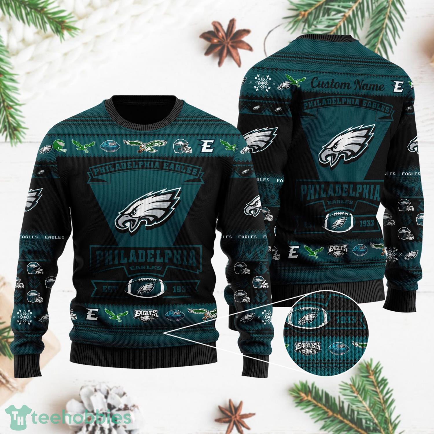 Philadelphia Eagles Ugly Christmas Sweater All Over Printed Custom Name Christmas Gift For Fans Product Photo 1