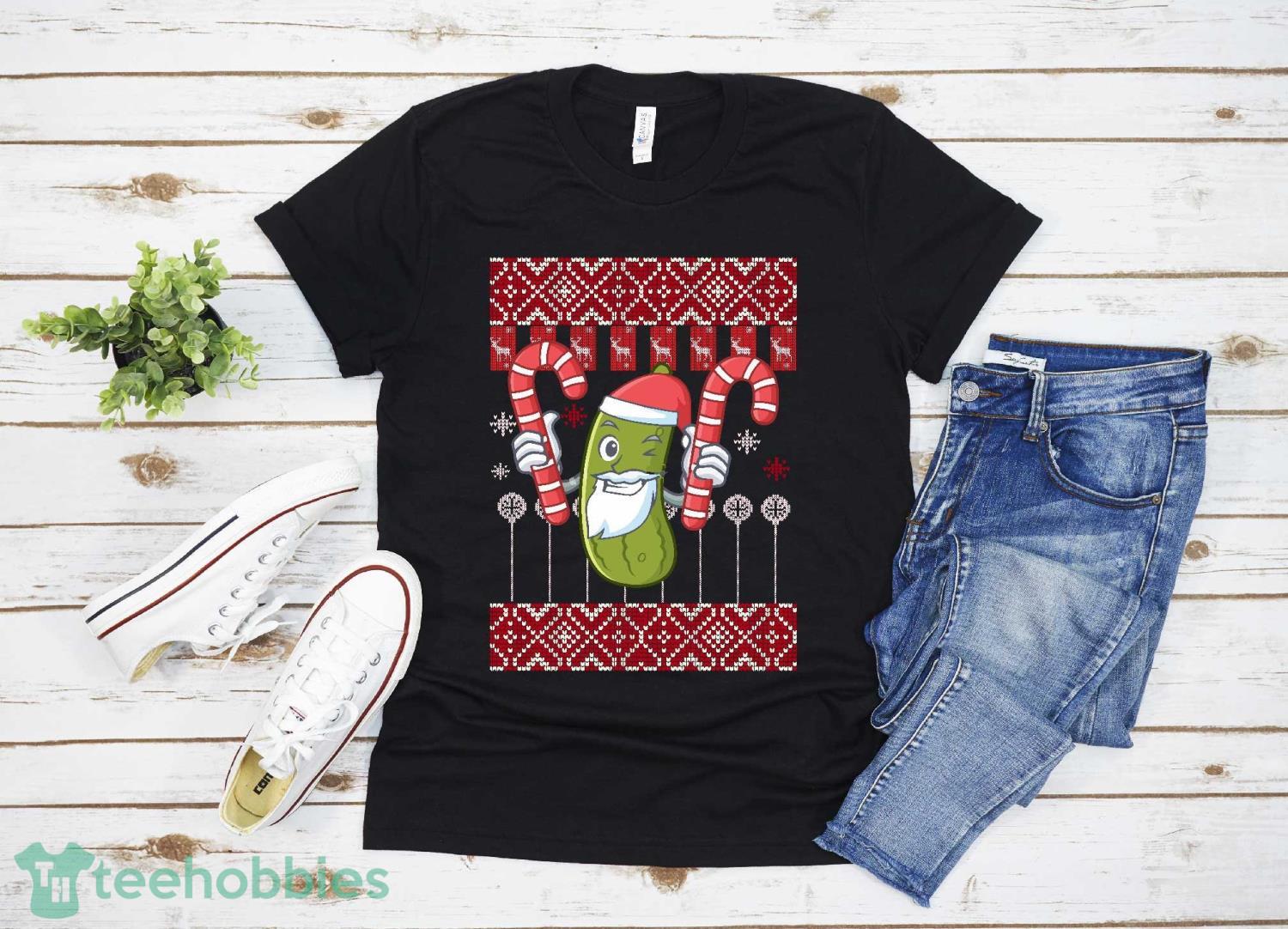 Pickleball Santa Ugly Christmas Sweater Pattern Premium T-Shirt Christmas Gift Family Christmas Shirt Product Photo 1