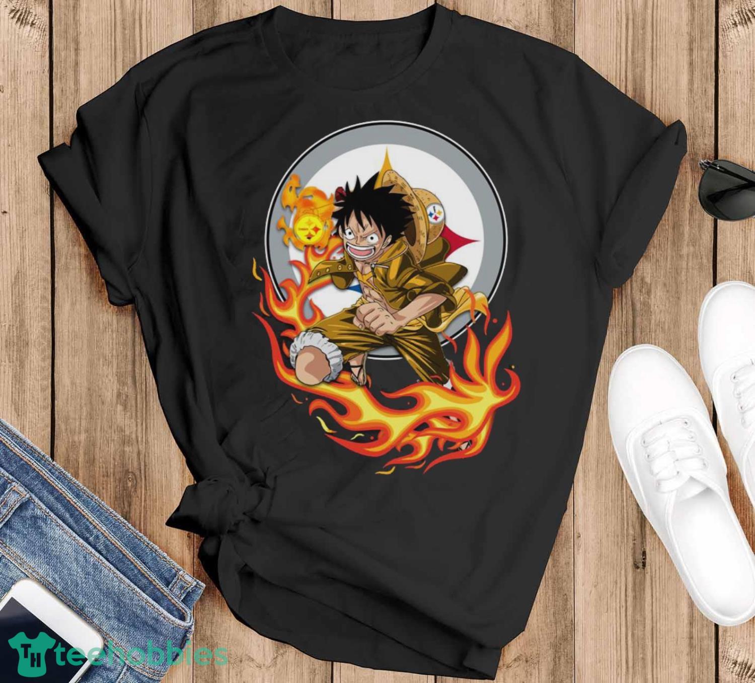 Pittsburgh Steelers NFL Luffy One Piece Unisex Adult T-Shirt - Black T-Shirt