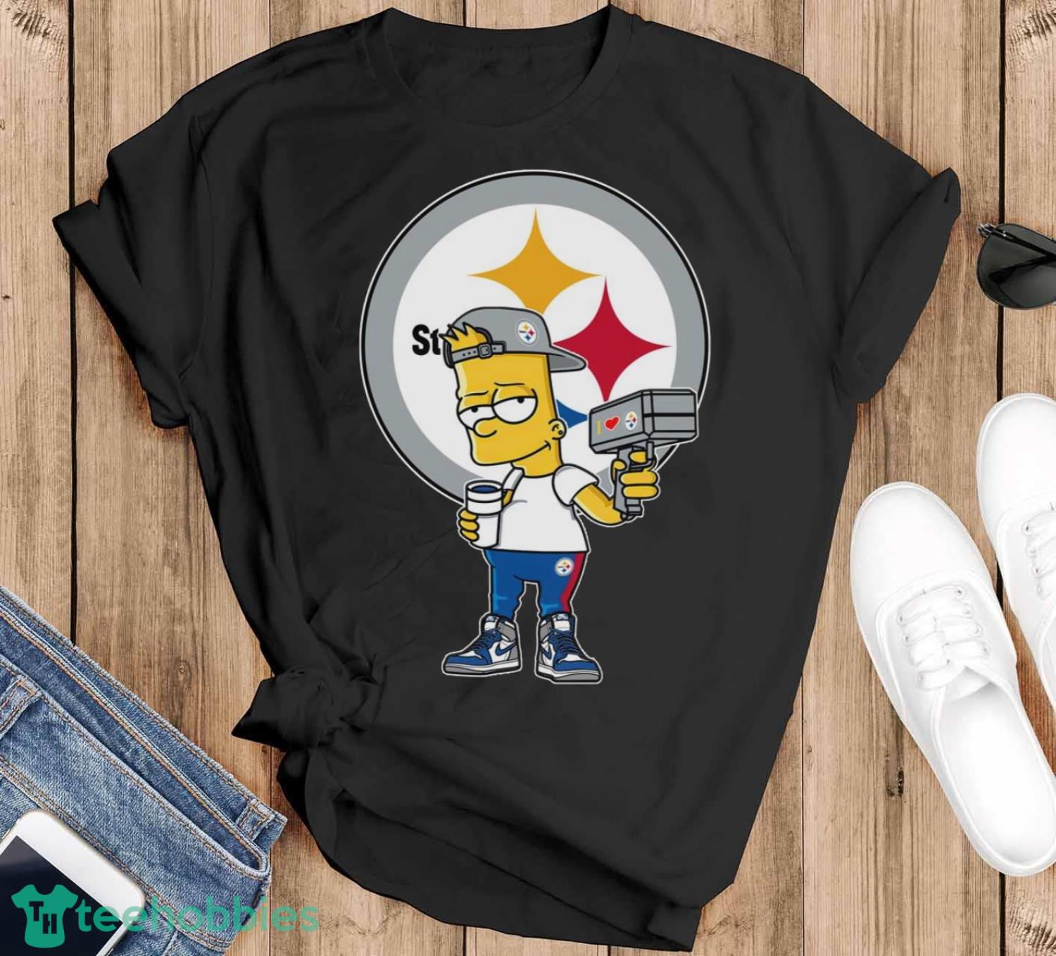 Pittsburgh Steelers NFL x Bart Simpson Unisex Adult T-Shirt - Black T-Shirt