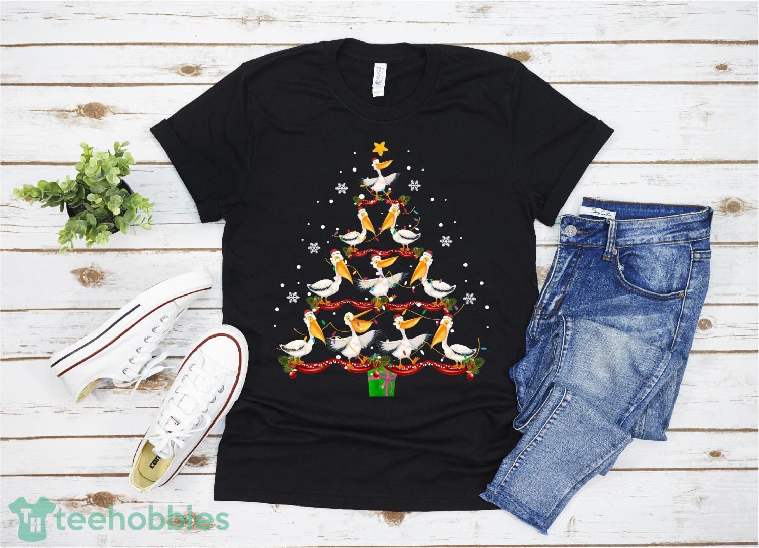 Polican Birds Christmas Tree Penguin Xmas T-Shirt Christmas Gift Family Christmas Shirt Product Photo 1