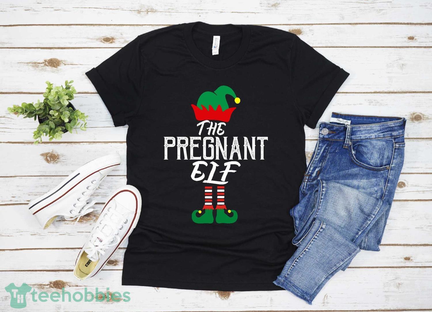 Pregnant Elf Matching Family Group Christmas Party Pajama T-shirt Christmas Gift Family Christmas Shirt Product Photo 1
