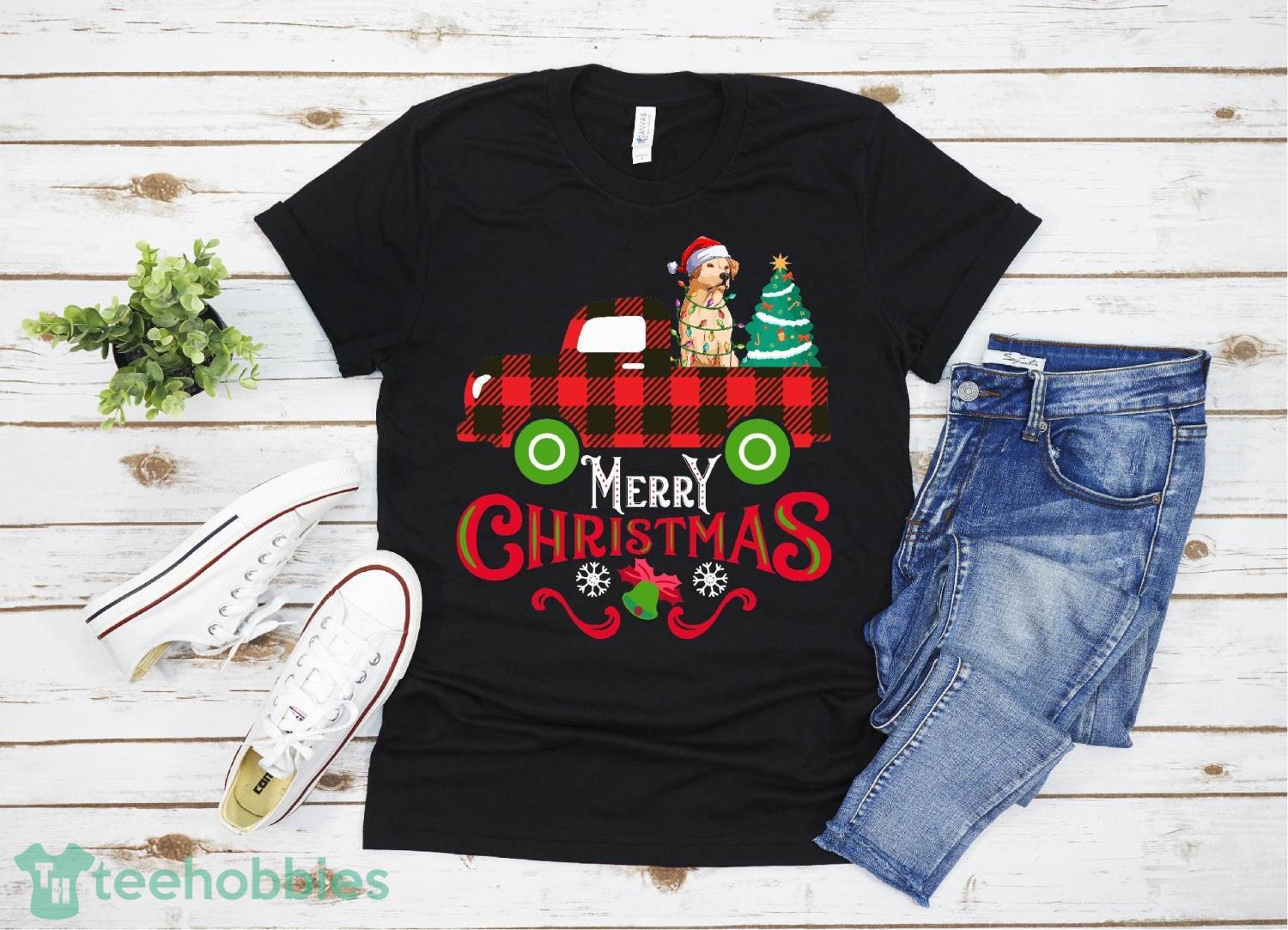 Red Truck Merry Christmas Tree Labrador Retriever Christmas T-Shirt Christmas Gift Family Christmas Shirt Product Photo 1