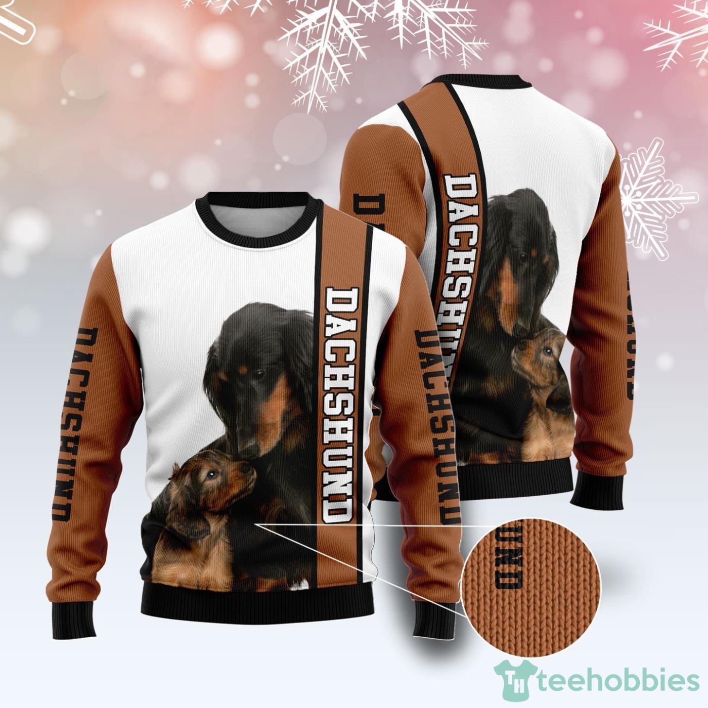 Rescued Dachshund All Over printed Ugly Christmas Sweater For Men And Women Product Photo 2