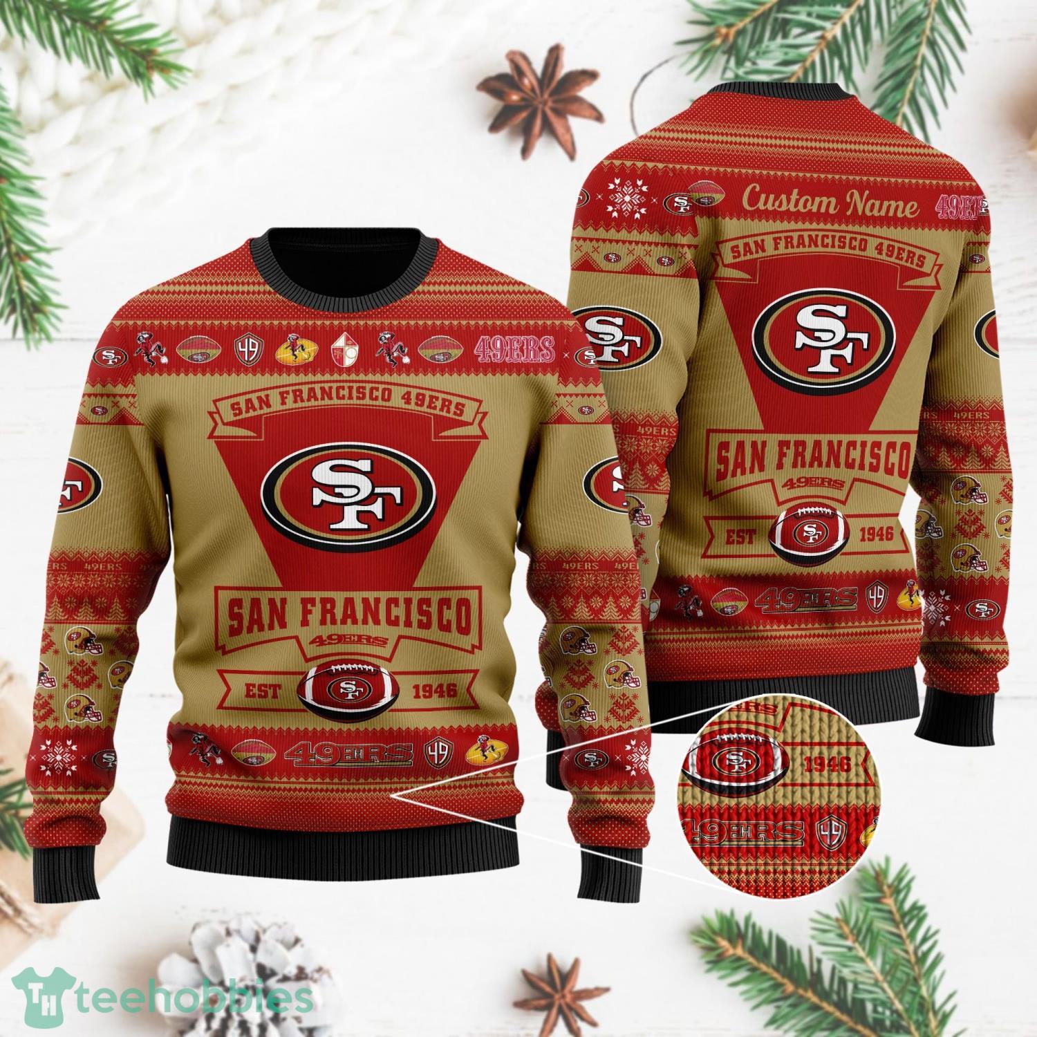 San Francisco 49ers Ugly Christmas Sweater All Over Printed Custom Name Christmas Gift For Fans Product Photo 1